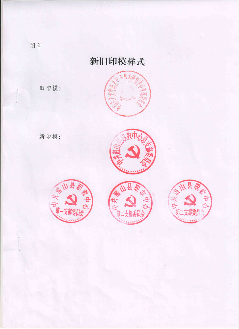 关于启用中共潜山县职教中心总支部委员会和三个支部委员会印章的通知